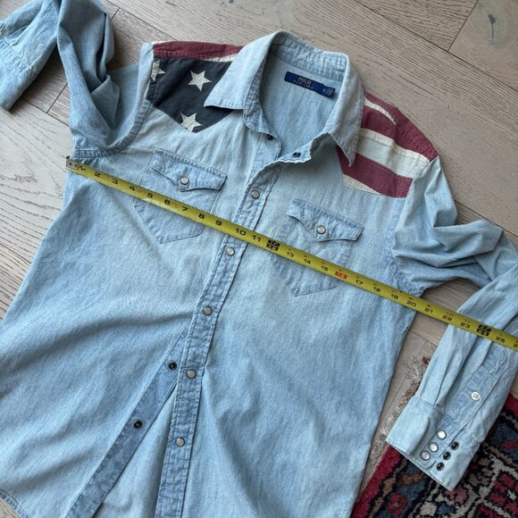 Polo Pearl Snap Denim Shirt with Flag Details Medium M - Picture 10 of 12